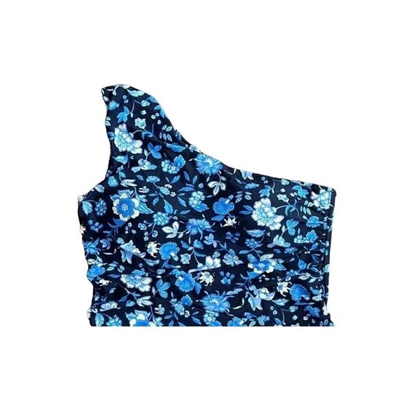 NWT J.Crew Floral Ruched One Shoulder Swimsuit BM459 24 Midnight Blue #2904 - Picture 3 of 14